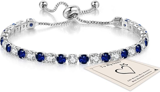 HEEYA Bracelets for Womens Sterling Silver Plated Tennis Bracelets Crystal Slider Women Bracelet Diamond Zirconia Lady Bracelet Birthday Gifts for Mum Sisters with Cards, Silver/Rose Gold