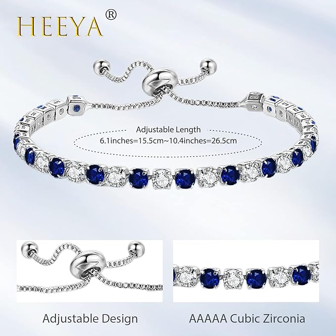 HEEYA Bracelets for Womens Sterling Silver Plated Tennis Bracelets Crystal Slider Women Bracelet Diamond Zirconia Lady Bracelet Birthday Gifts for Mum Sisters with Cards, Silver/Rose Gold