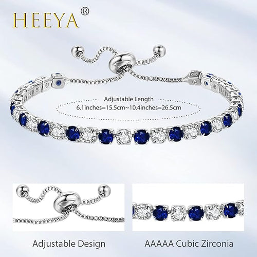 HEEYA Bracelets for Womens Sterling Silver Plated Tennis Bracelets Crystal Slider Women Bracelet Diamond Zirconia Lady Bracelet Birthday Gifts for Mum Sisters with Cards, Silver/Rose Gold